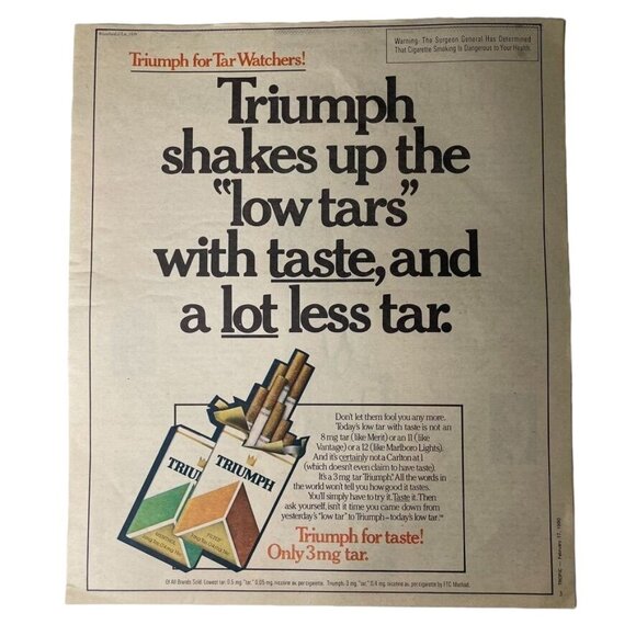 Vintage 1980 Triumph Cigarettes Ad Print Full Page Original Vintage u - Picture 1 of 6
